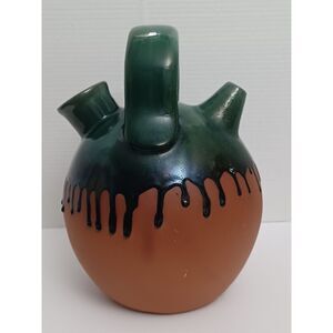 Vintage Fortino Guerrero Green Drip Glaze Red Clay Mexican Pottery Vessel